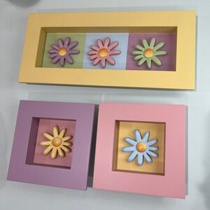 Vtg Set of 3 Daisy Flower Wall Art Decor Home Interiors Kids Yellow Purple Pink